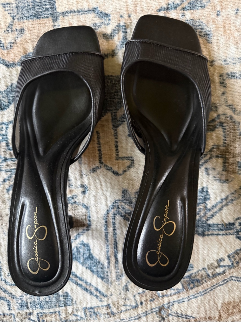 Jessica Simpson Black Square-Toe Slide Mules